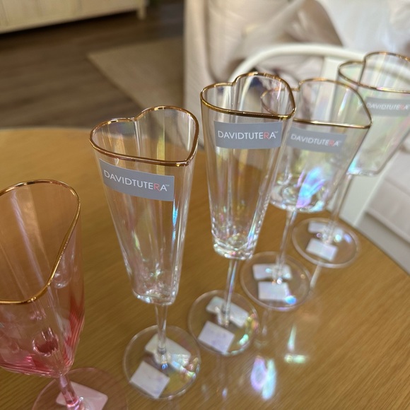 Six David Tutera Gold Heart Wedding Valentine Event Iridescent Champagne Glasses